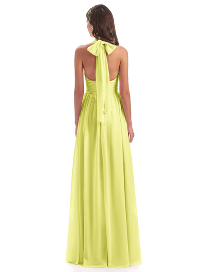 Emily Floor Length V Neck Split Chiffon Bridesmaid Dresses