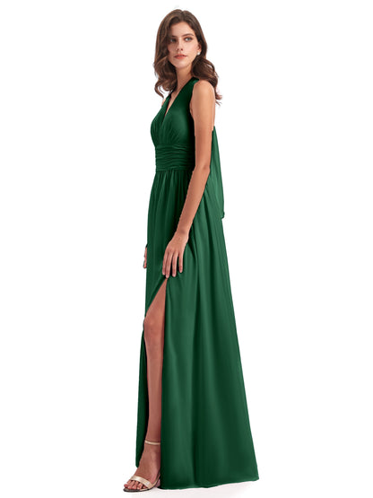 Emily Floor Length V Neck Split Chiffon Bridesmaid Dresses