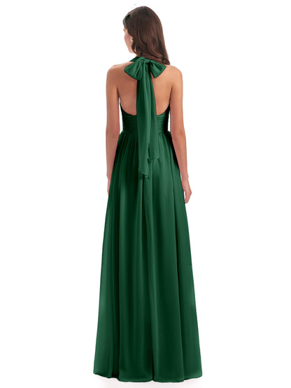 Emily Floor Length V Neck Split Chiffon Bridesmaid Dresses