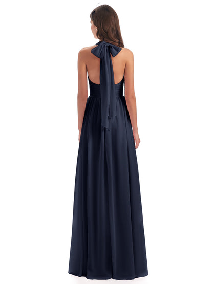 Emily Floor Length V Neck Split Chiffon Bridesmaid Dresses