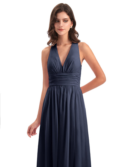 Emily Floor Length V Neck Split Chiffon Bridesmaid Dresses