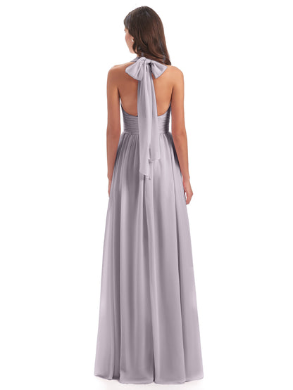 Emily Floor Length V Neck Split Chiffon Bridesmaid Dresses