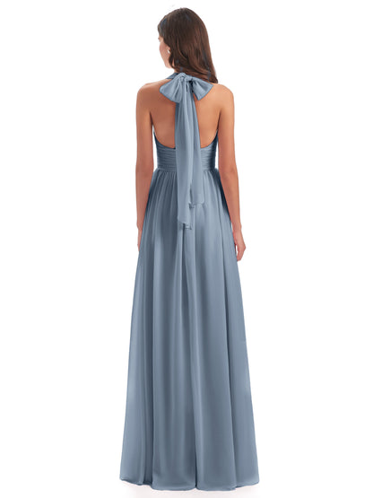 Emily Floor Length V Neck Split Chiffon Bridesmaid Dresses