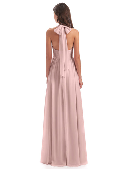 Emily Floor Length V Neck Split Chiffon Bridesmaid Dresses