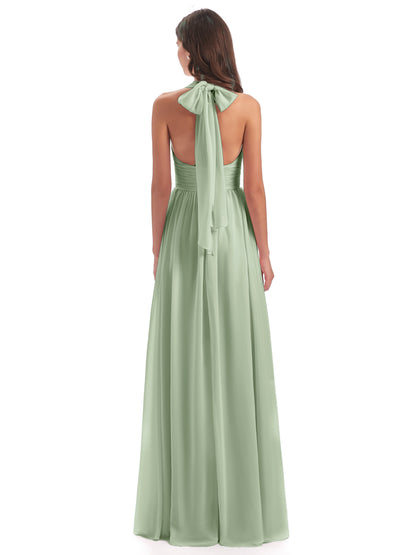 Emily Floor Length V Neck Split Chiffon Bridesmaid Dresses