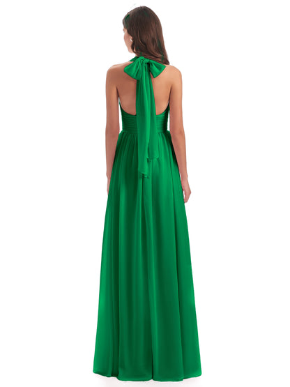 Emily Floor Length V Neck Split Chiffon Bridesmaid Dresses