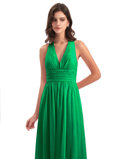Emily Floor Length V Neck Split Chiffon Bridesmaid Dresses