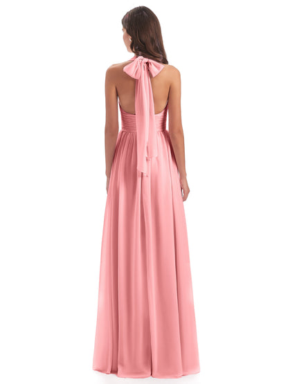 Emily Floor Length V Neck Split Chiffon Bridesmaid Dresses