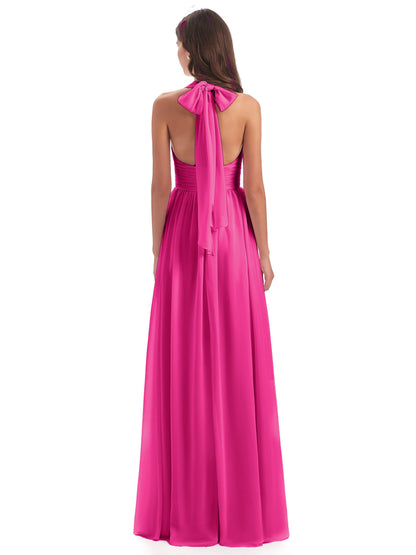 Emily Floor Length V Neck Split Chiffon Bridesmaid Dresses