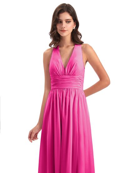 Emily Floor Length V Neck Split Chiffon Bridesmaid Dresses