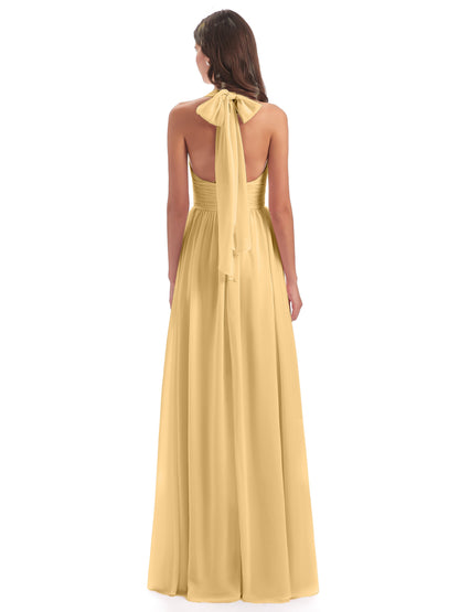 Emily Floor Length V Neck Split Chiffon Bridesmaid Dresses