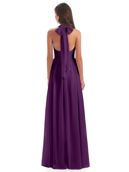 Emily Floor Length V Neck Split Chiffon Bridesmaid Dresses