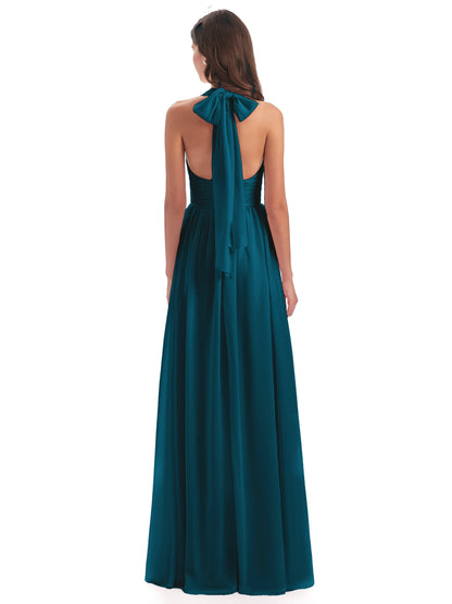 Emily Floor Length V Neck Split Chiffon Bridesmaid Dresses