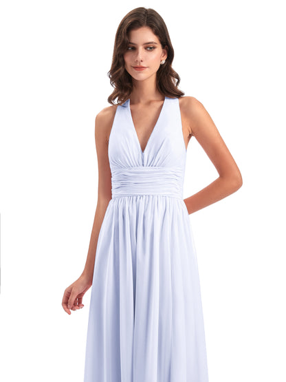 Emily Floor Length V Neck Split Chiffon Bridesmaid Dresses