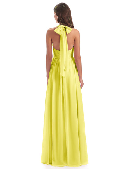 Emily Floor Length V Neck Split Chiffon Bridesmaid Dresses
