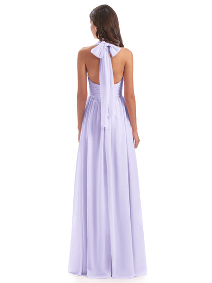 Emily Floor Length V Neck Split Chiffon Bridesmaid Dresses