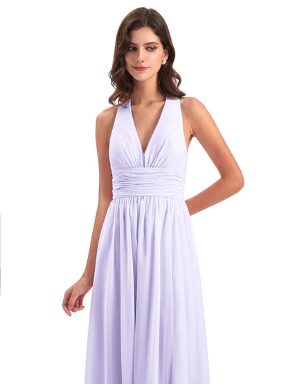 Emily Floor Length V Neck Split Chiffon Bridesmaid Dresses