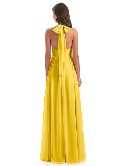 Emily Floor Length V Neck Split Chiffon Bridesmaid Dresses