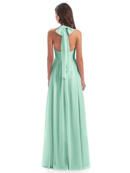 Emily Floor Length V Neck Split Chiffon Bridesmaid Dresses