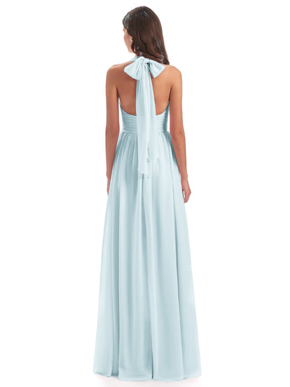 Emily Floor Length V Neck Split Chiffon Bridesmaid Dresses