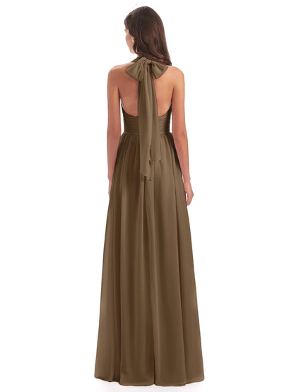 Emily Floor Length V Neck Split Chiffon Bridesmaid Dresses