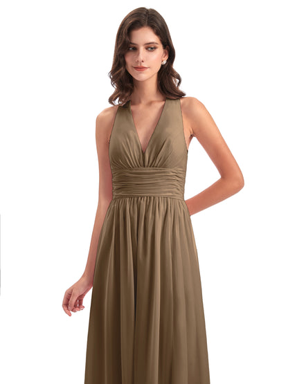 Emily Floor Length V Neck Split Chiffon Bridesmaid Dresses