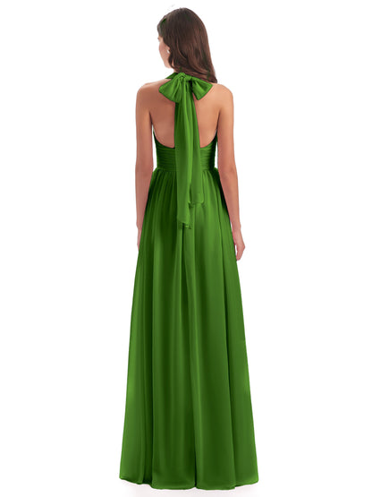 Emily Floor Length V Neck Split Chiffon Bridesmaid Dresses