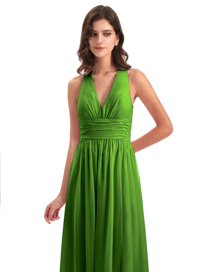Emily Floor Length V Neck Split Chiffon Bridesmaid Dresses