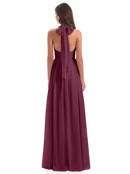 Emily Floor Length V Neck Split Chiffon Bridesmaid Dresses