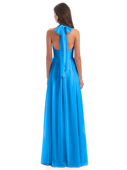 Emily Floor Length V Neck Split Chiffon Bridesmaid Dresses