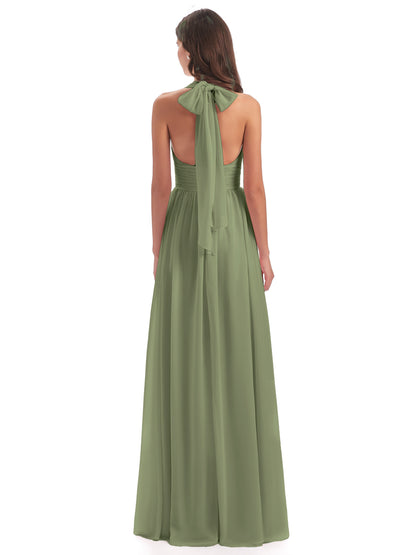 Emily Floor Length V Neck Split Chiffon Bridesmaid Dresses