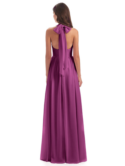 Emily Floor Length V Neck Split Chiffon Bridesmaid Dresses