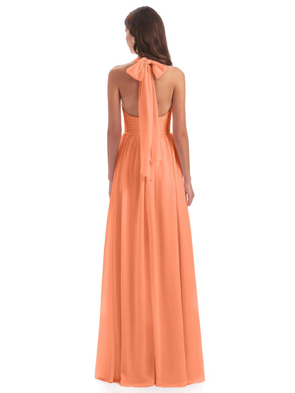 Emily Floor Length V Neck Split Chiffon Bridesmaid Dresses