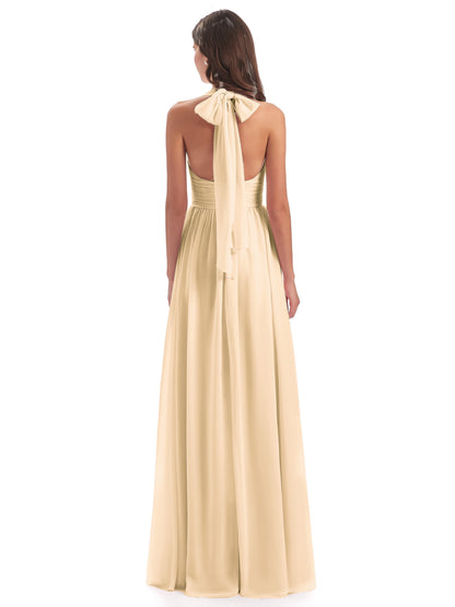 Emily Floor Length V Neck Split Chiffon Bridesmaid Dresses