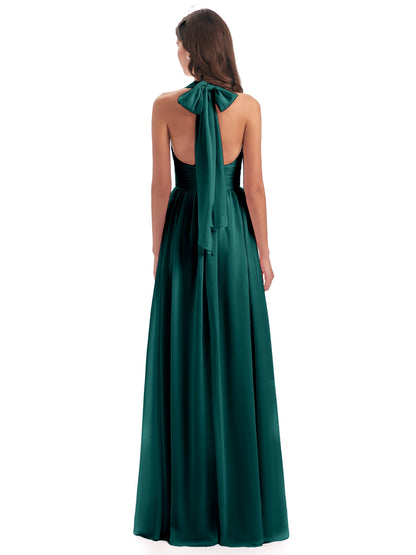 Emily Floor Length V Neck Split Chiffon Bridesmaid Dresses