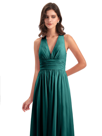 Emily Floor Length V Neck Split Chiffon Bridesmaid Dresses