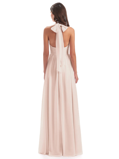 Emily Floor Length V Neck Split Chiffon Bridesmaid Dresses
