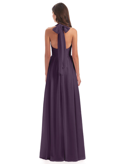 Emily Floor Length V Neck Split Chiffon Bridesmaid Dresses