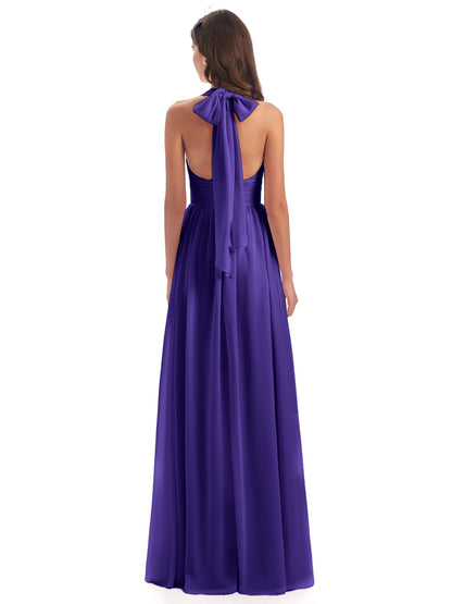Emily Floor Length V Neck Split Chiffon Bridesmaid Dresses