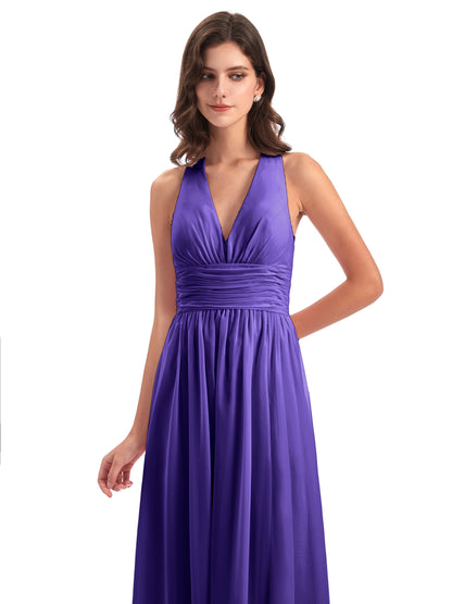 Emily Floor Length V Neck Split Chiffon Bridesmaid Dresses