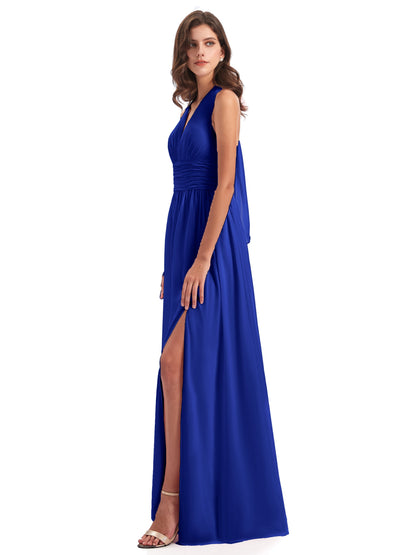 Emily Floor Length V Neck Split Chiffon Bridesmaid Dresses