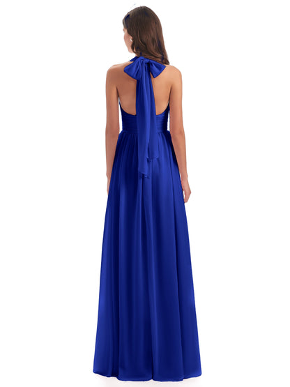 Emily Floor Length V Neck Split Chiffon Bridesmaid Dresses