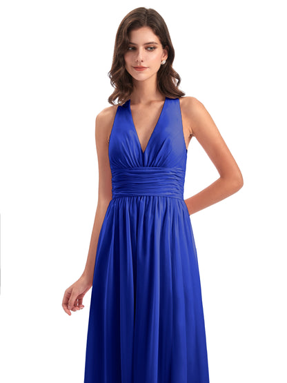 Emily Floor Length V Neck Split Chiffon Bridesmaid Dresses