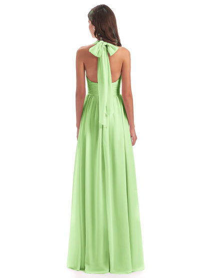 Emily Floor Length V Neck Split Chiffon Bridesmaid Dresses