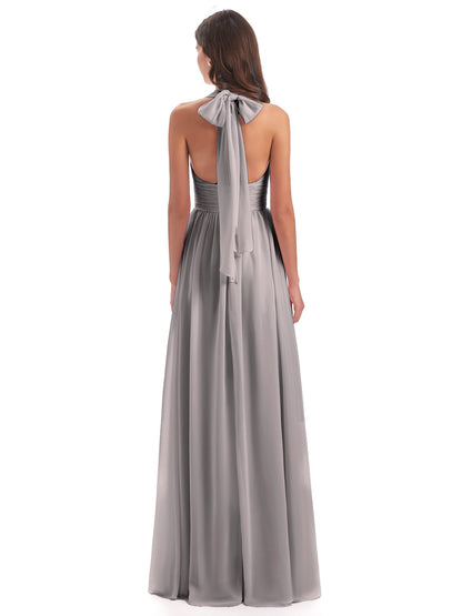 Emily Floor Length V Neck Split Chiffon Bridesmaid Dresses
