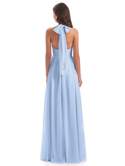 Emily Floor Length V Neck Split Chiffon Bridesmaid Dresses