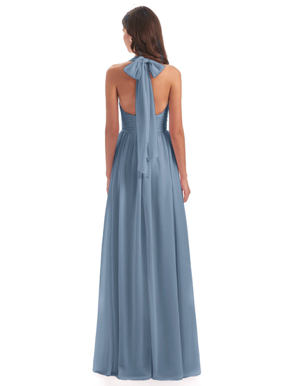 Emily Floor Length V Neck Split Chiffon Bridesmaid Dresses