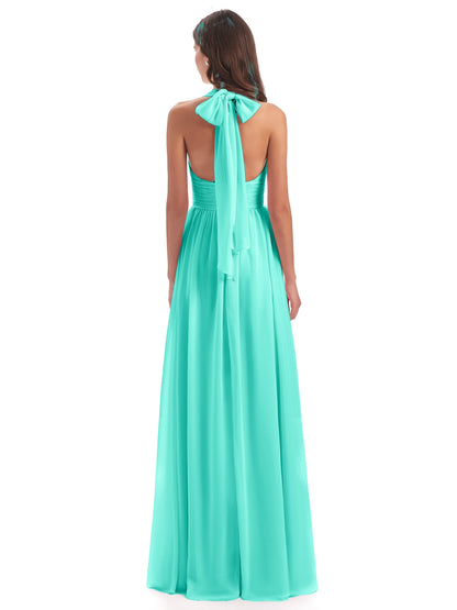 Emily Floor Length V Neck Split Chiffon Bridesmaid Dresses