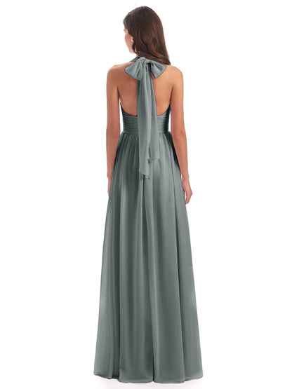 Emily Floor Length V Neck Split Chiffon Bridesmaid Dresses