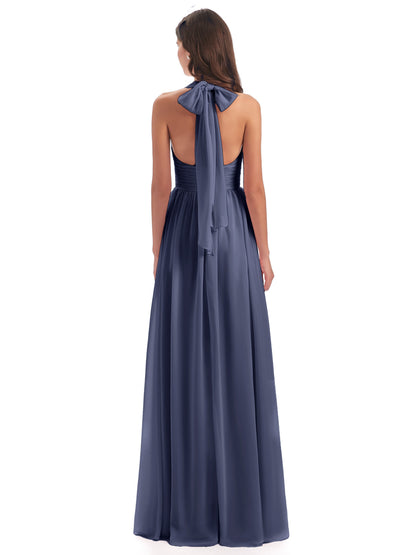 Emily Floor Length V Neck Split Chiffon Bridesmaid Dresses